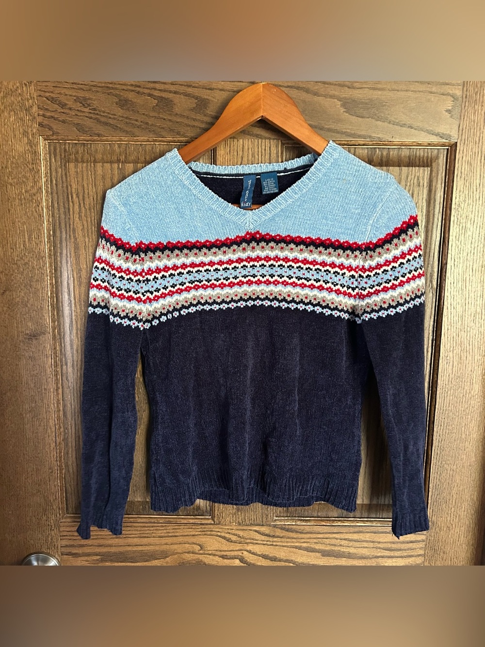Derek Heart Navy Body Fair Isle Sweater with Light Blue Yoke